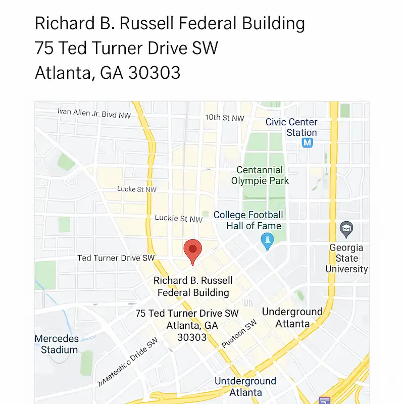 A map showing the location of the bankruptcy court in Atlanta.