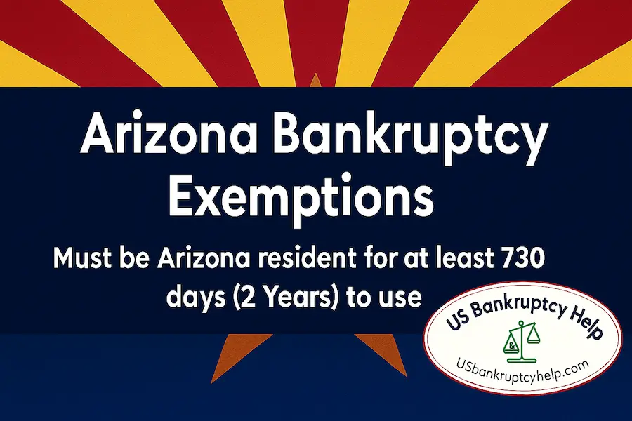 Arizona bankruptcy exemptions residency rule—must live in Arizona at least 730 days (2 years) to use state exemptions; includes US Bankruptcy Help logo.