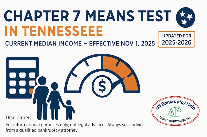 Tennessee Chapter 7 means test section graphic highlighting household income comparison against state medians.