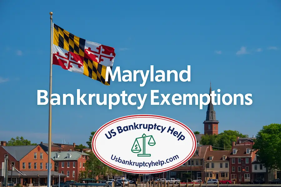 Hero image for Maryland bankruptcy exemptions featuring Maryland imagery and the US Bankruptcy Help logo, representing asset protection rules for Maryland bankruptcy filers.