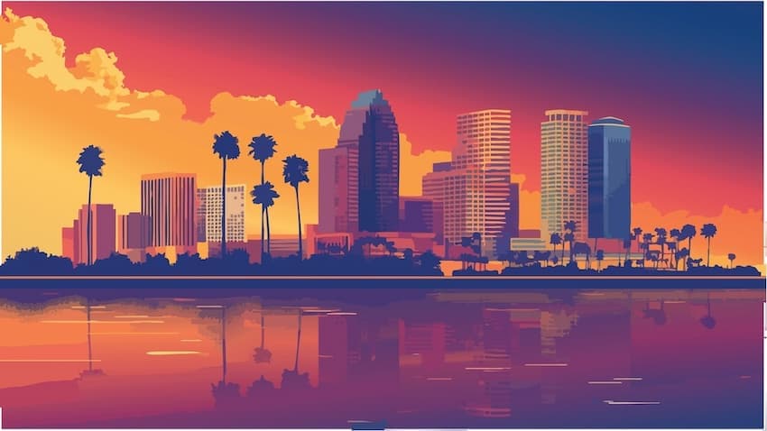 Tampa skyline at sunset
