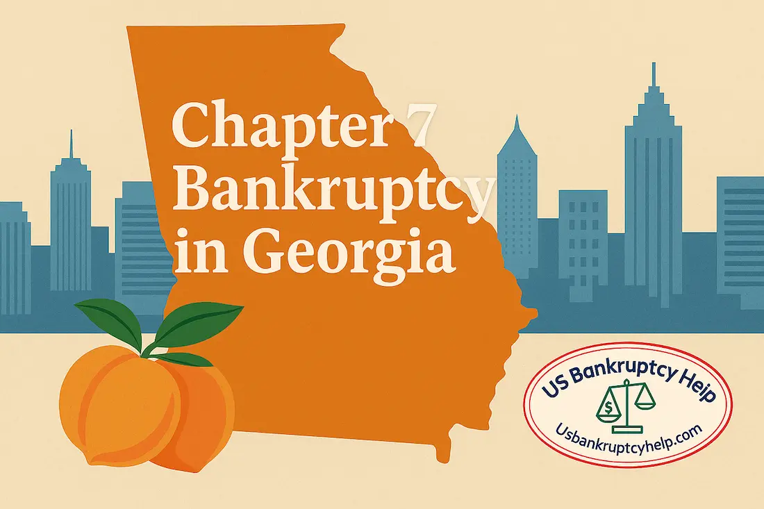 Image of a gavel in front of the Georgia state flag representing chapter 7 bankruptcy in Georgia.