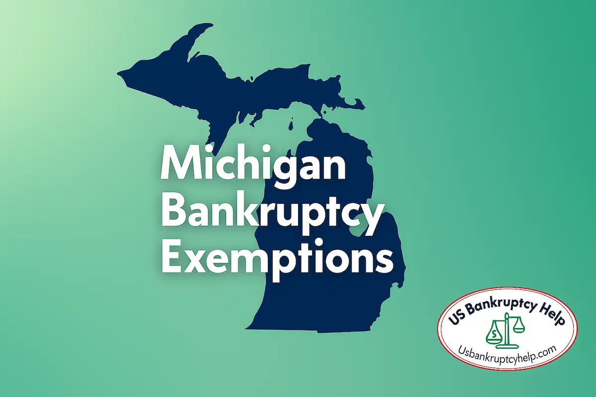 Hero banner with Michigan silhouette reading “Michigan Bankruptcy Exemptions” for USBankruptcyHelp.com.