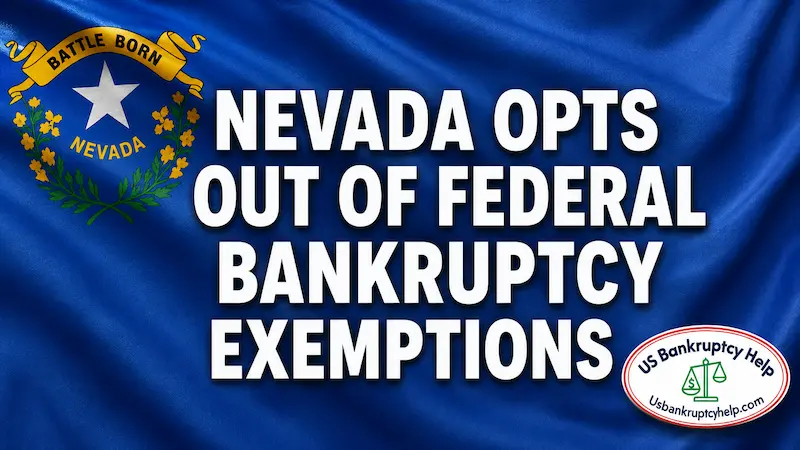 Nevada state flag with text stating that Nevada opts out of the federal bankruptcy exemptions.