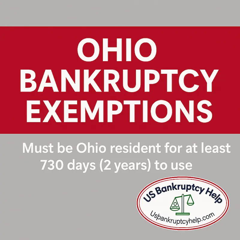 Ohio bankruptcy exemptions residency rule—must live in Ohio at least 730 days (2 years) to use state exemptions; includes US Bankruptcy Help logo.