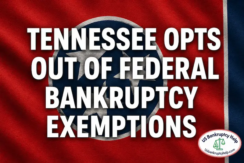 Tennessee state flag with text explaining that Tennessee opts out of the federal bankruptcy exemptions.