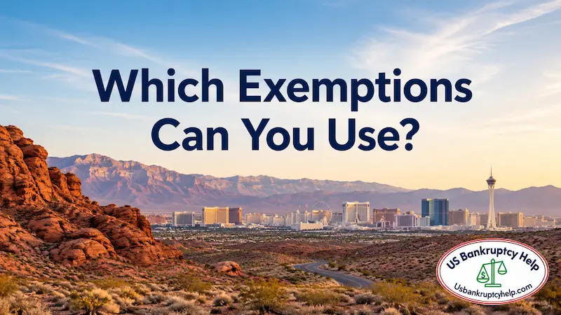 Nevada desert landscape and Las Vegas skyline with the text “Which Exemptions Can You Use?”